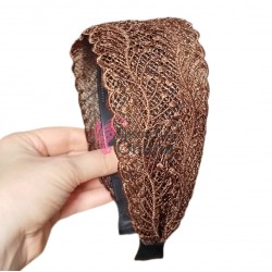 Bentita deosebita pentru par din Dantela lata BTP087YY Cafeniu